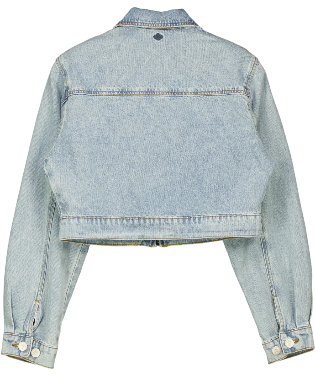 The Couture Club Blue Light Blue Cropped Zip Up Denim Jacket, size UK 8 — back