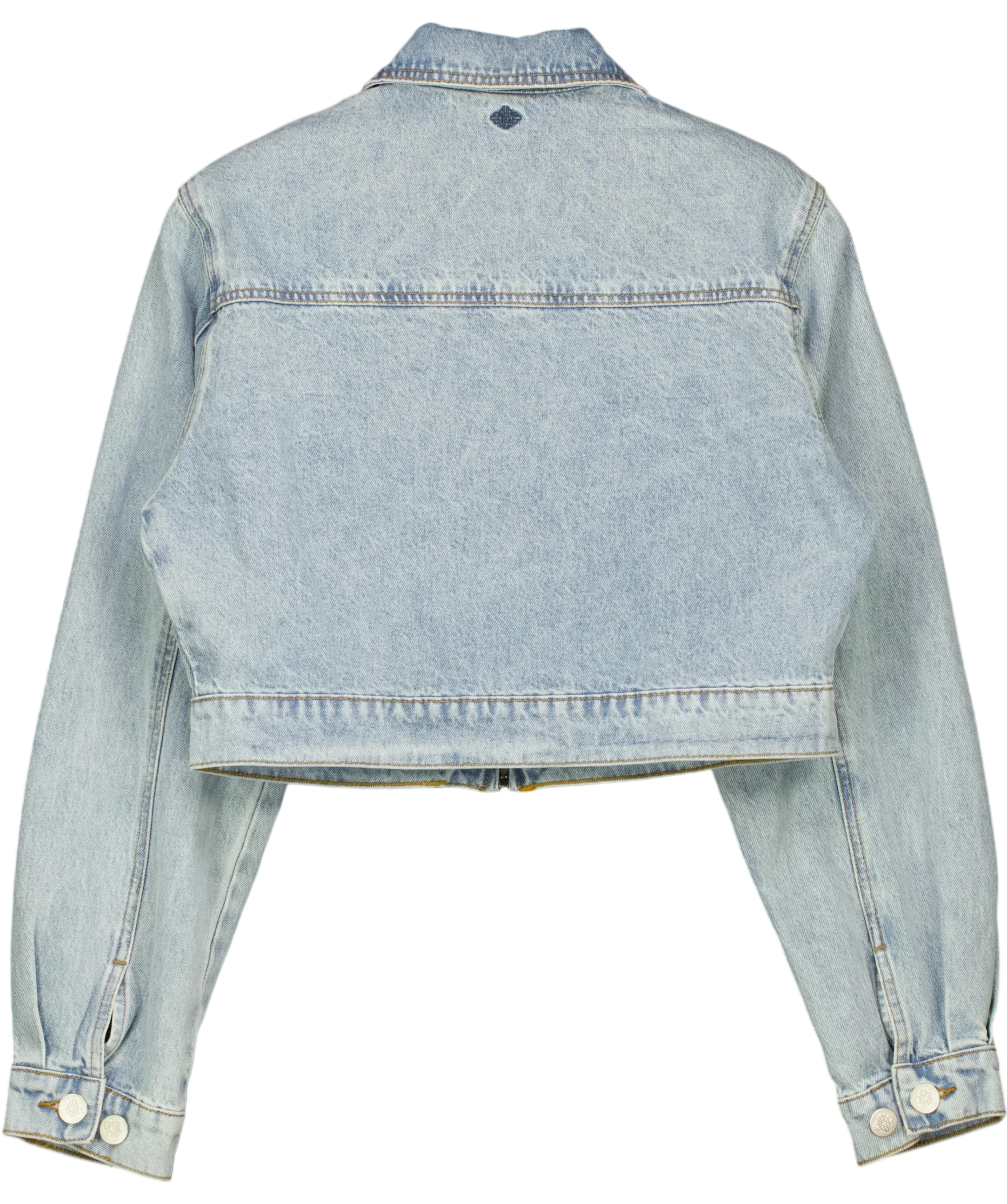 The Couture Club Blue Light Blue Cropped Zip Up Denim Jacket, size UK 8 — back