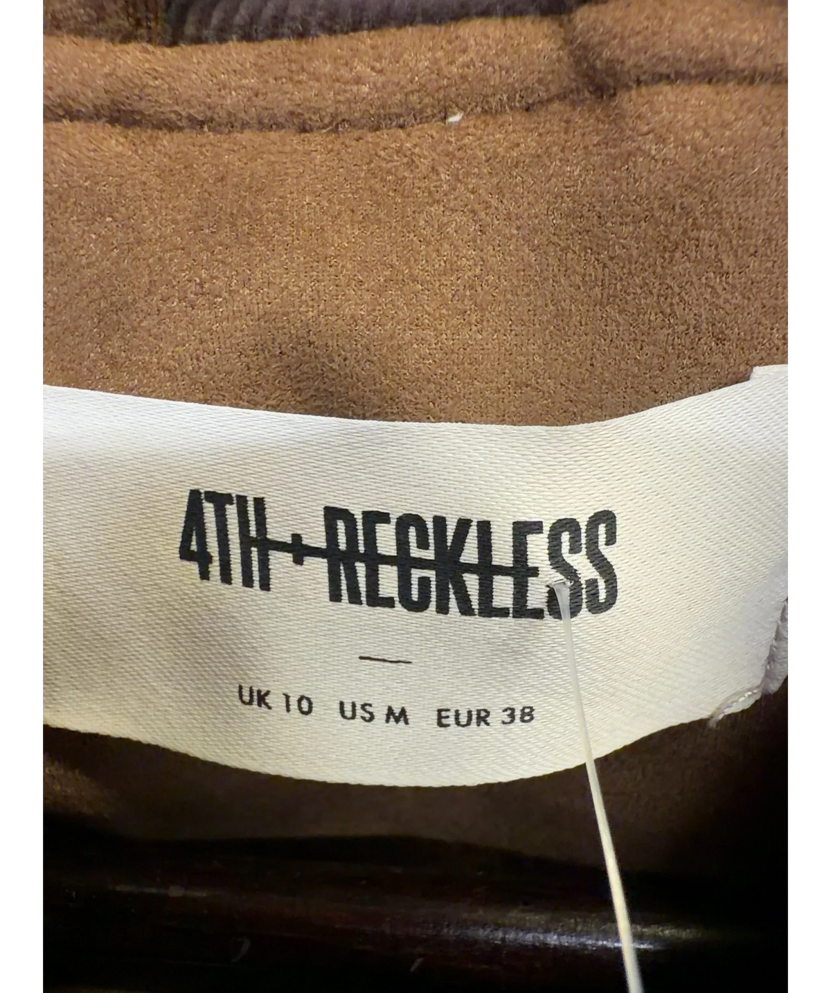 4th & Reckless Brown Shae Brown Faux Suede Contrast Collar Barn Jacket, size UK 10 — detail