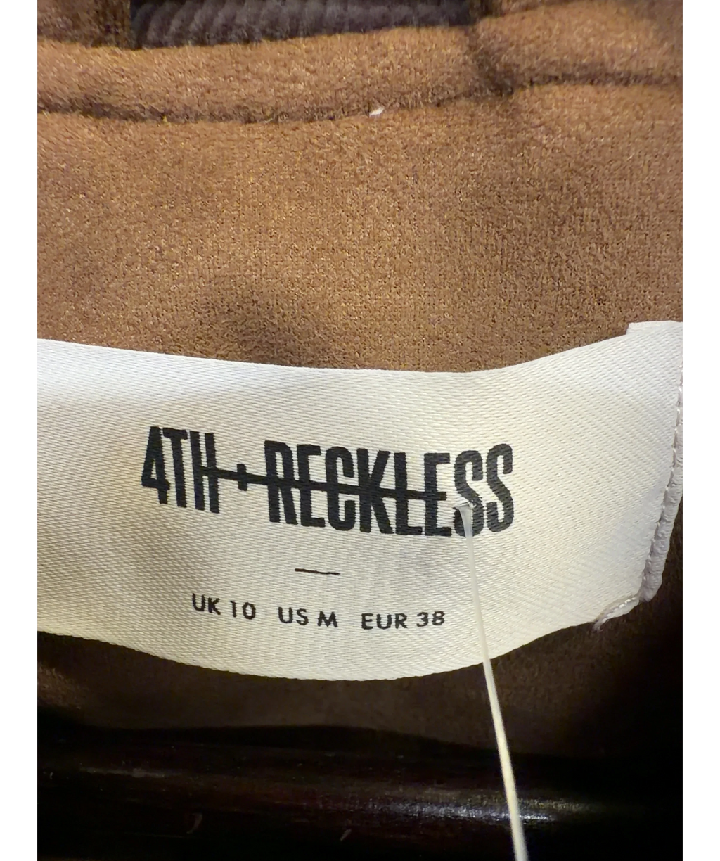 4th & Reckless Brown Shae Brown Faux Suede Contrast Collar Barn Jacket, size UK 10 — care label