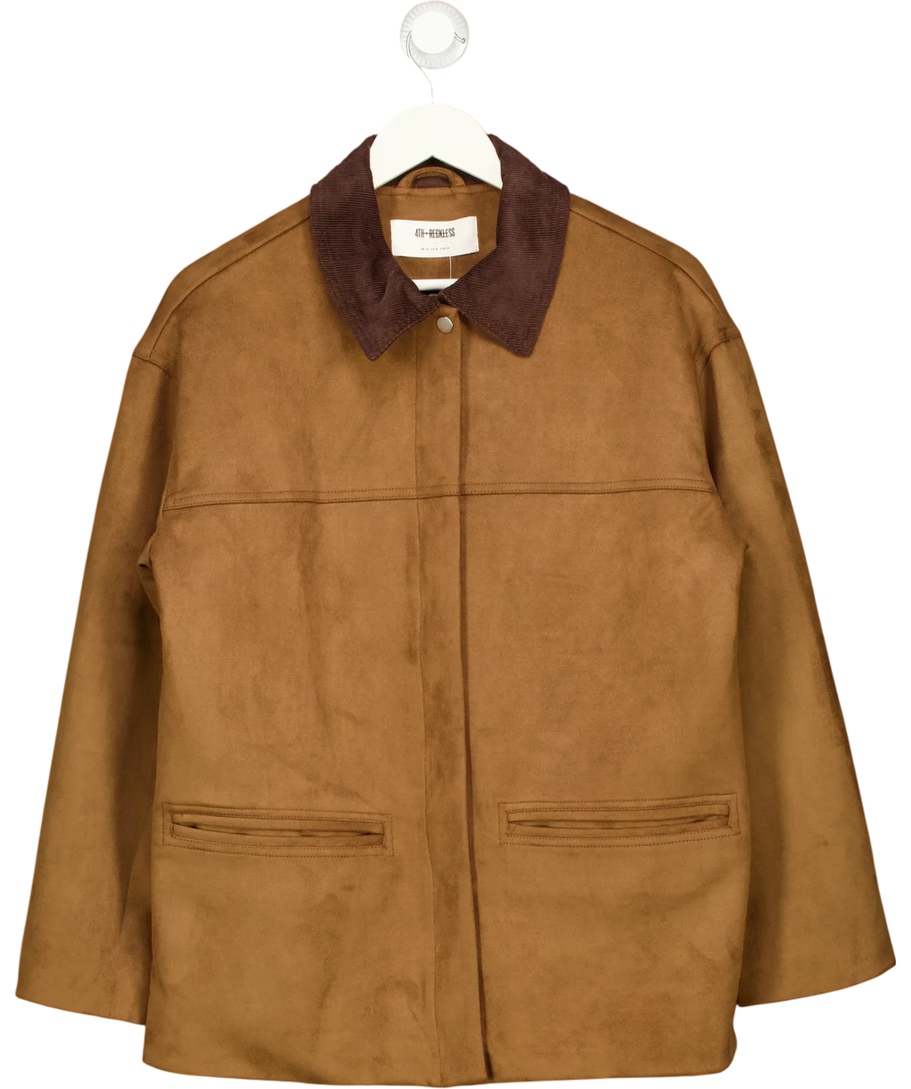 4th & Reckless Brown Shae Brown Faux Suede Contrast Collar Barn Jacket, size UK 10 — front