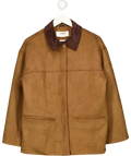 4th & Reckless Brown Shae Brown Faux Suede Contrast Collar Barn Jacket, size UK 10 — front