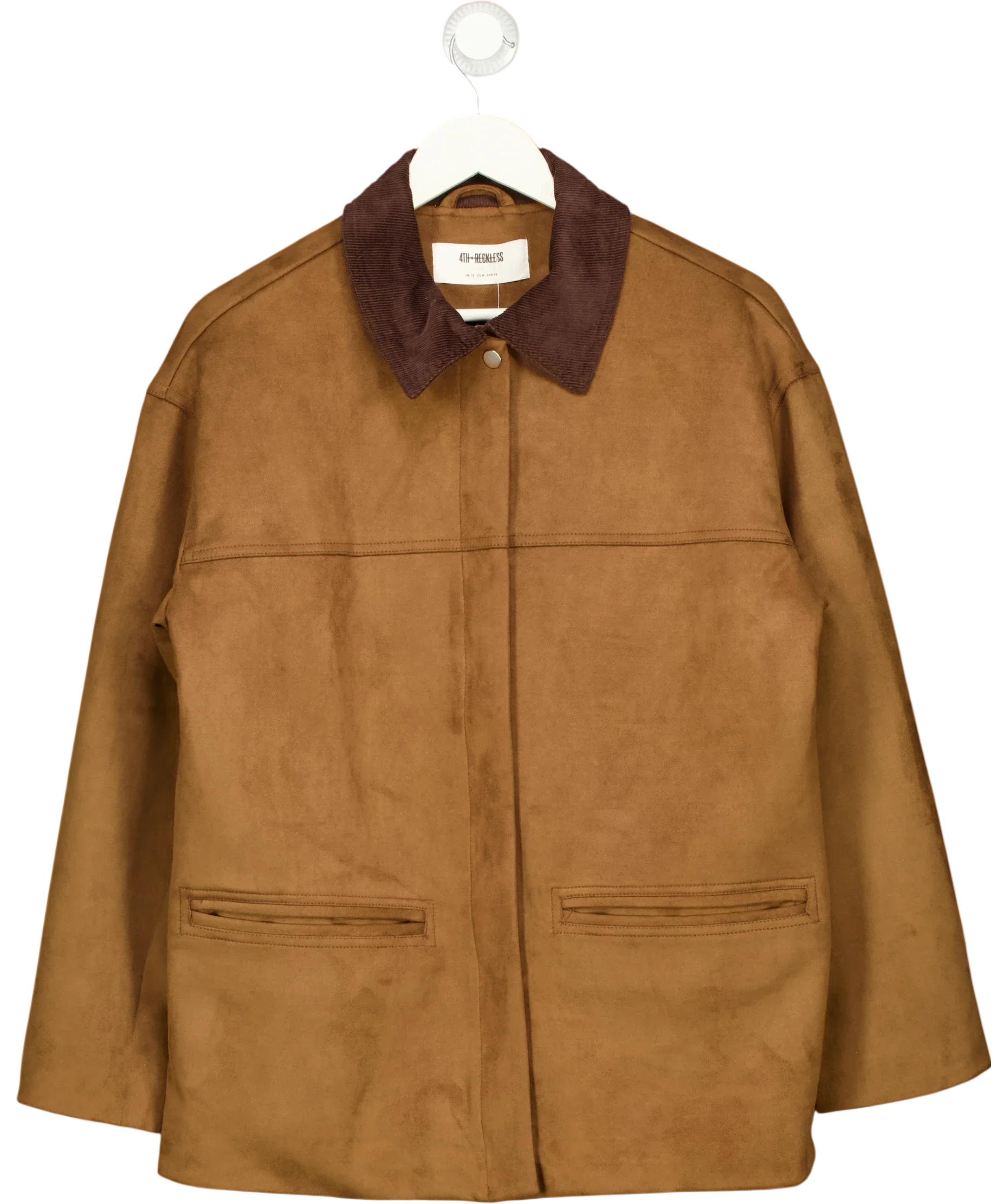 4th & Reckless Brown Shae Brown Faux Suede Contrast Collar Barn Jacket, size UK 10 — front