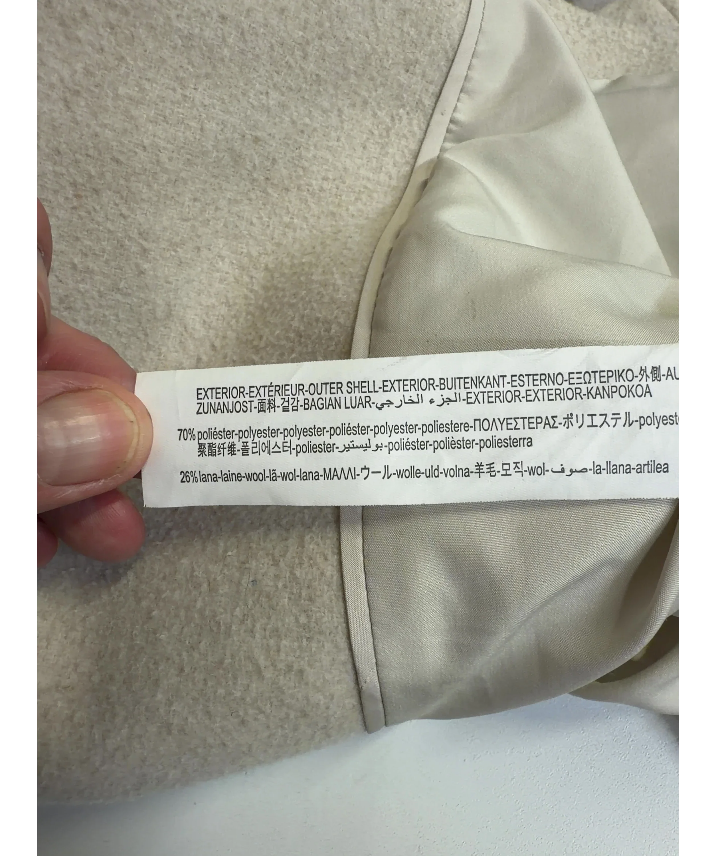 Bershka Cream Cream Wool Blend Double Breasted Trench Coat, size UK S — label