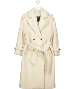 Bershka Cream Wool Blend Double Breasted Trench Coat UK S