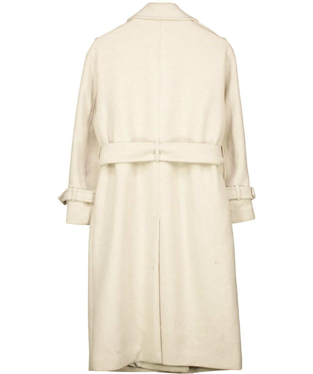 Bershka Cream Cream Wool Blend Double Breasted Trench Coat, size UK S — back