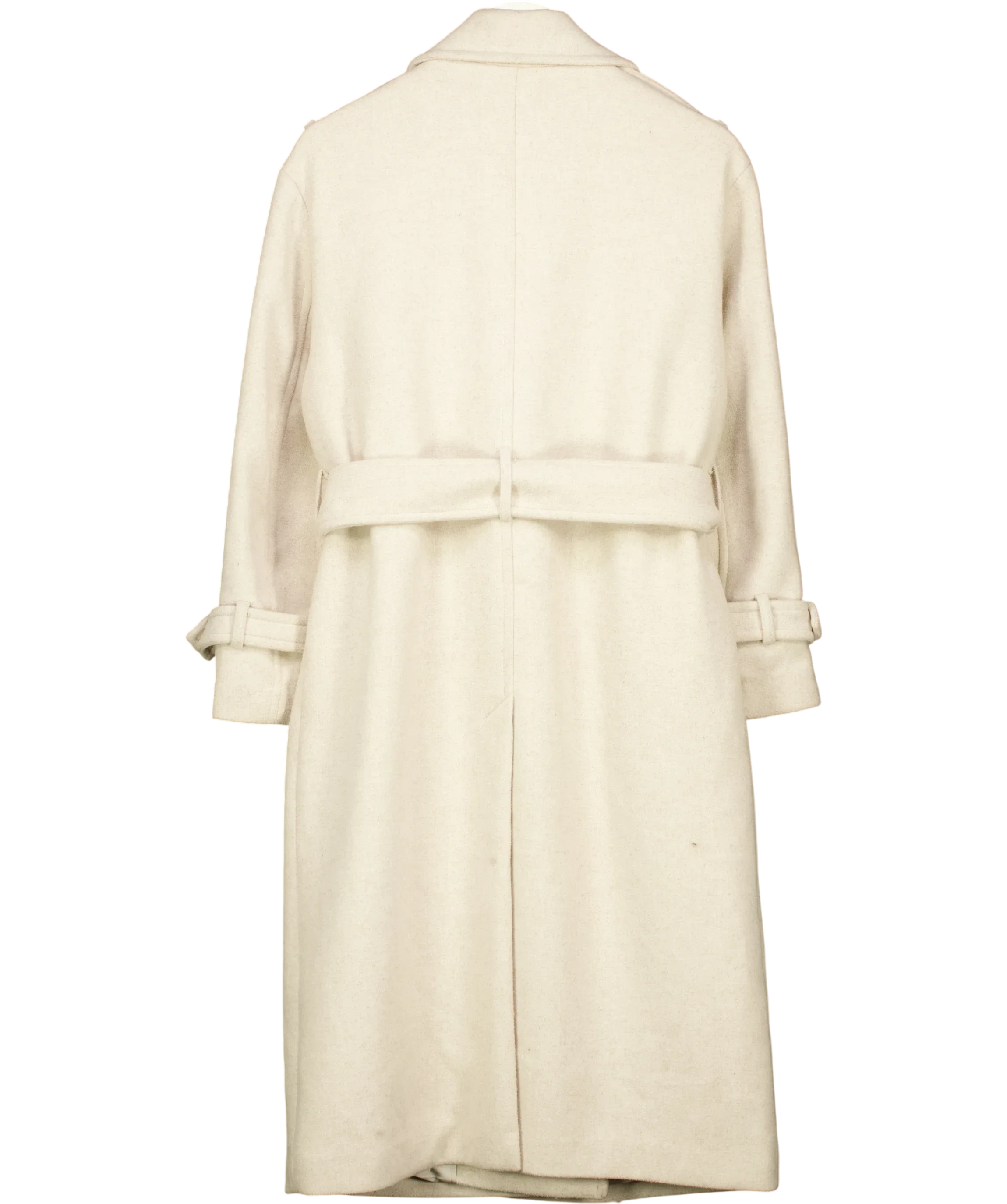 Bershka Cream Cream Wool Blend Double Breasted Trench Coat, size UK S — back