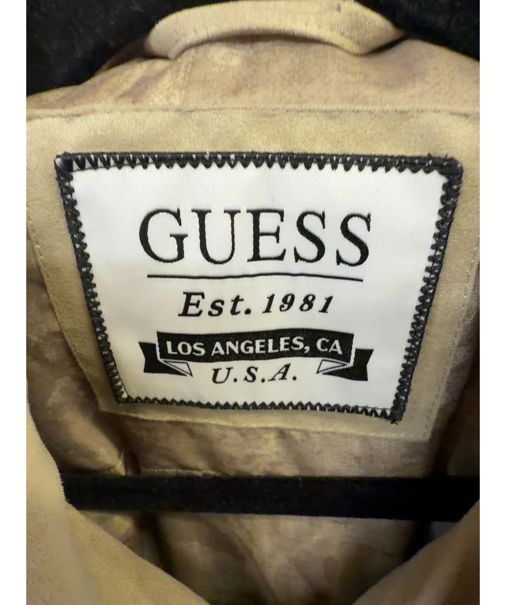 Guess Beige Beige Faux Suede Zip Up Harrington Jacket, size UK M — detail