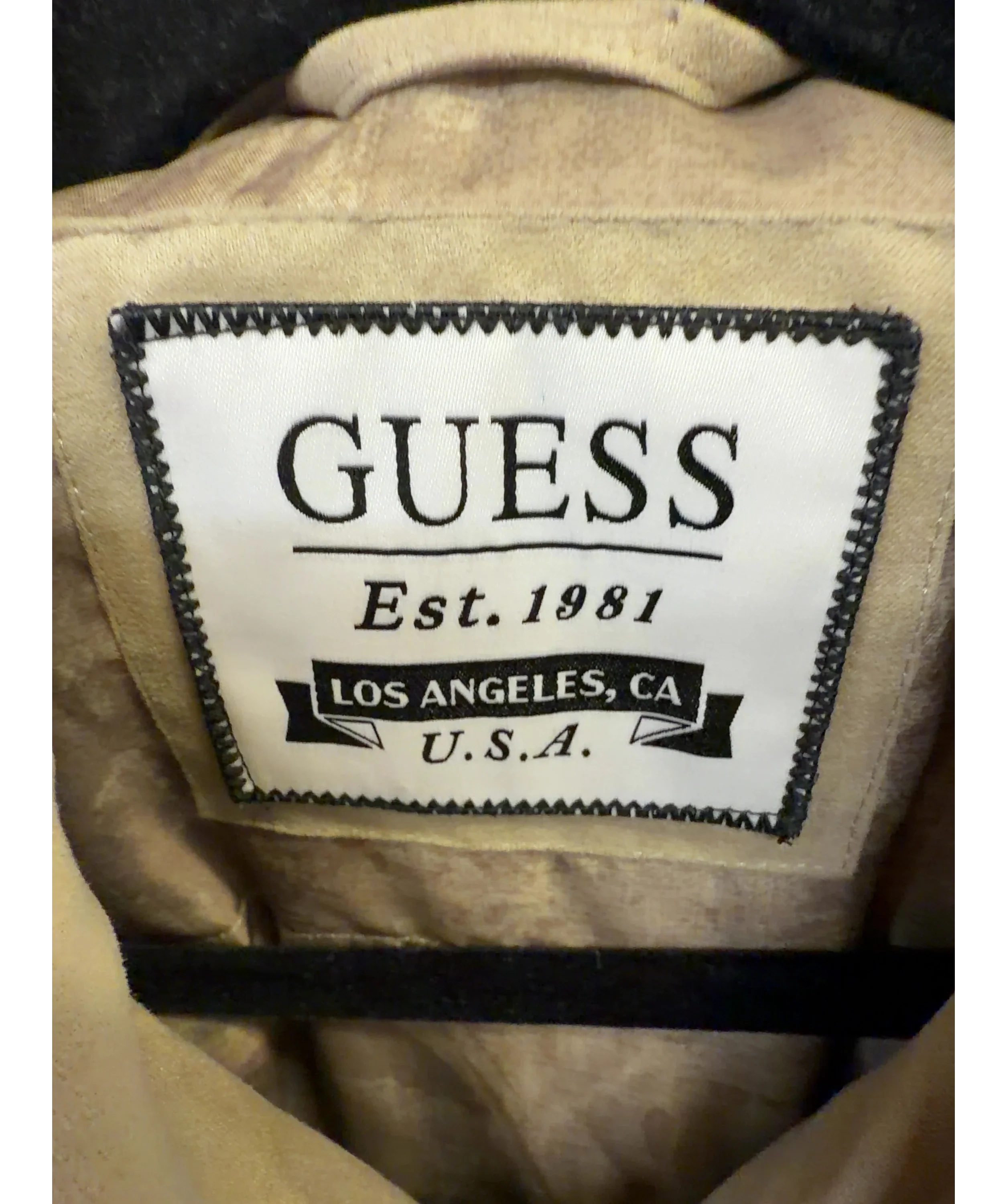 Guess Beige Beige Faux Suede Zip Up Harrington Jacket, size UK M — detail