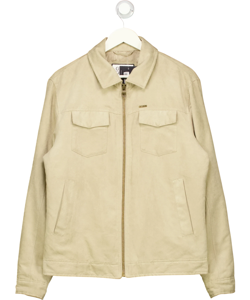 Guess Beige Beige Faux Suede Zip Up Harrington Jacket, size UK M — front