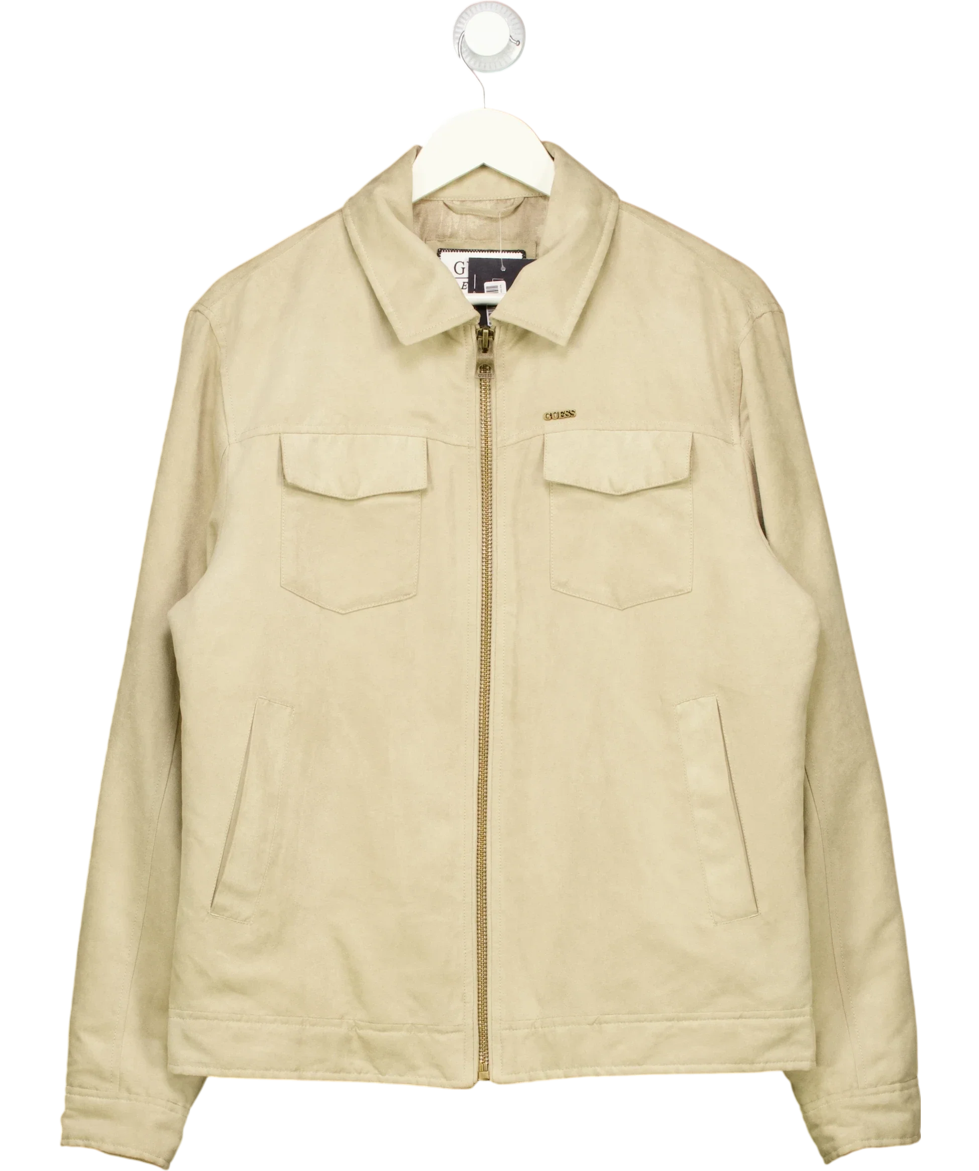 Guess Beige Beige Faux Suede Zip Up Harrington Jacket, size UK M — front