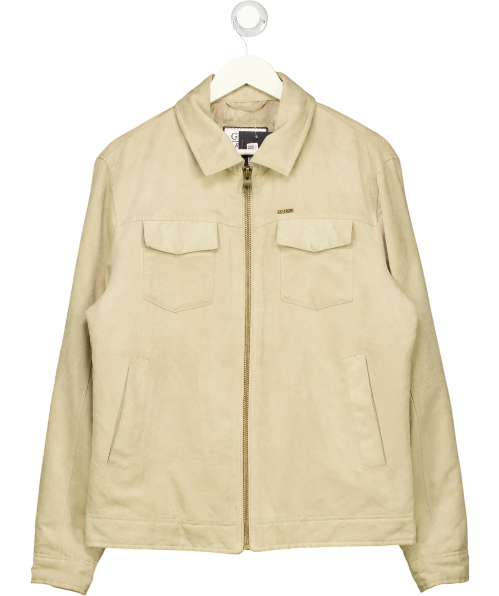 Guess Beige Beige Faux Suede Zip Up Harrington Jacket, size UK M — front
