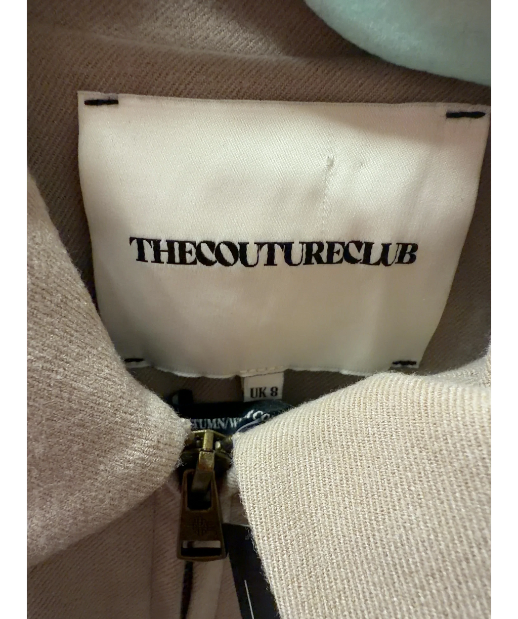 The Couture Club Beige Cropped Zip-Up Bomber Jacket Beige, size UK 8 — detail