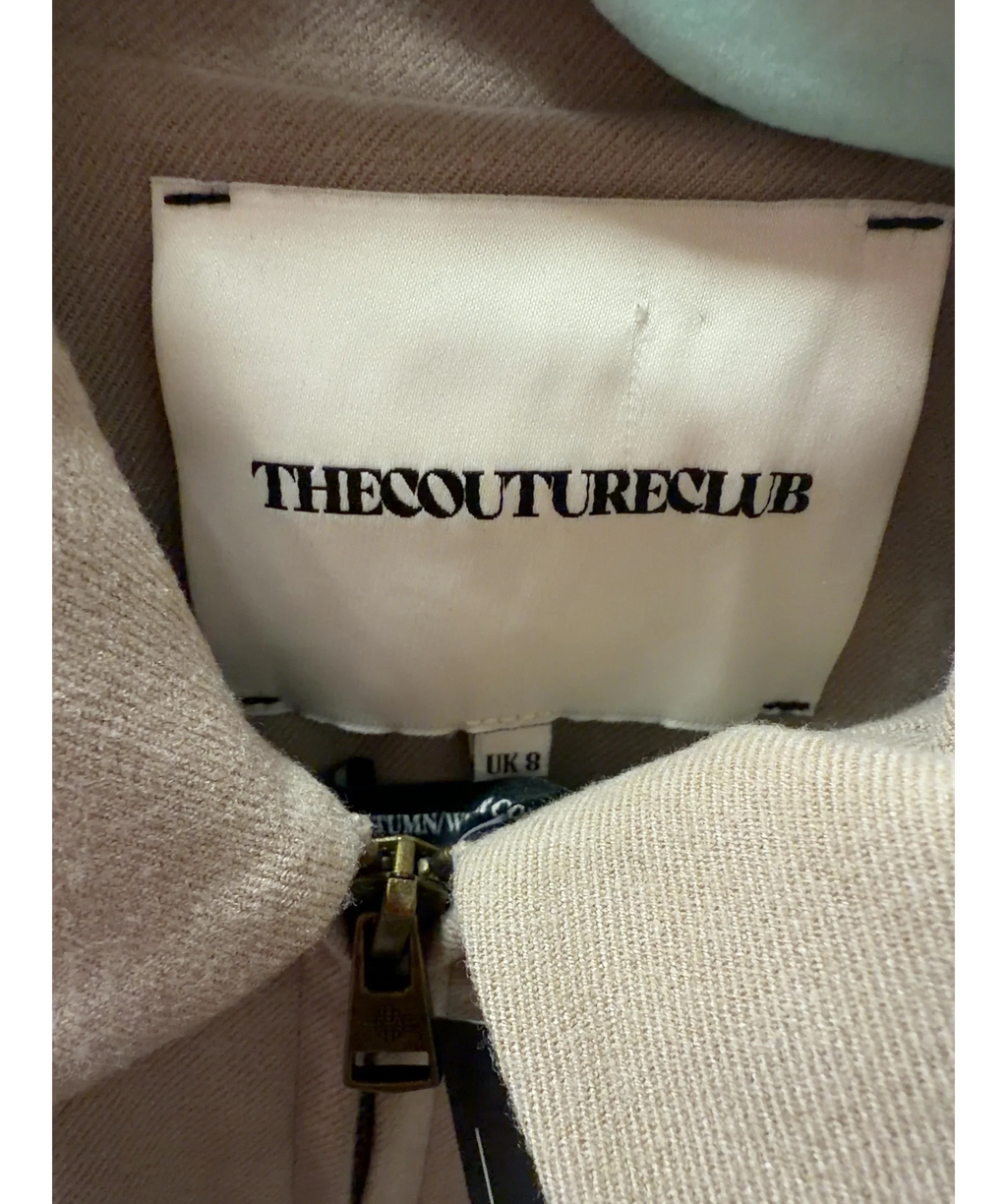 The Couture Club Beige Cropped Zip-Up Bomber Jacket Beige, size UK 8 — detail