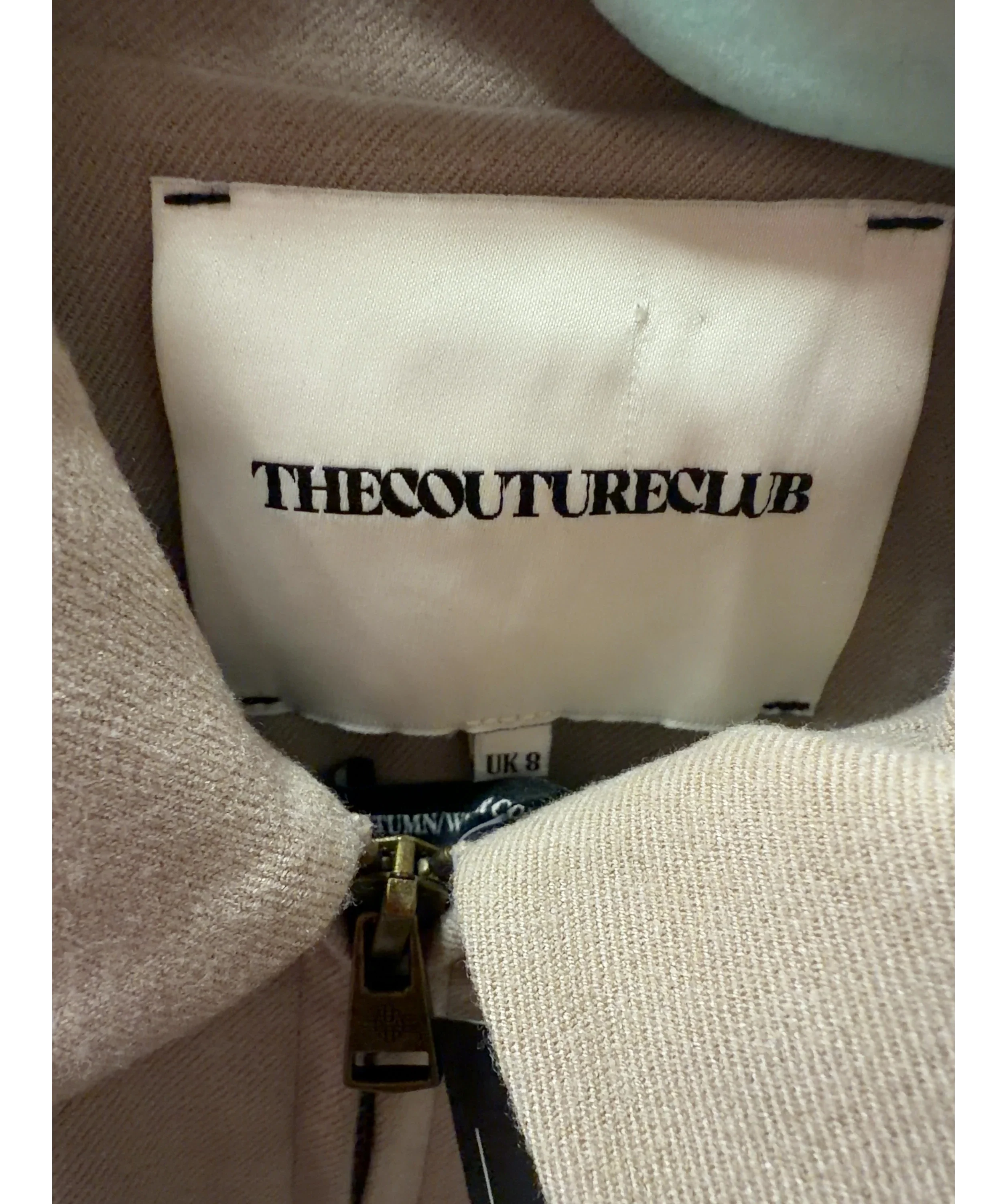 The Couture Club Beige Cropped Zip-Up Bomber Jacket Beige, size UK 8 — detail