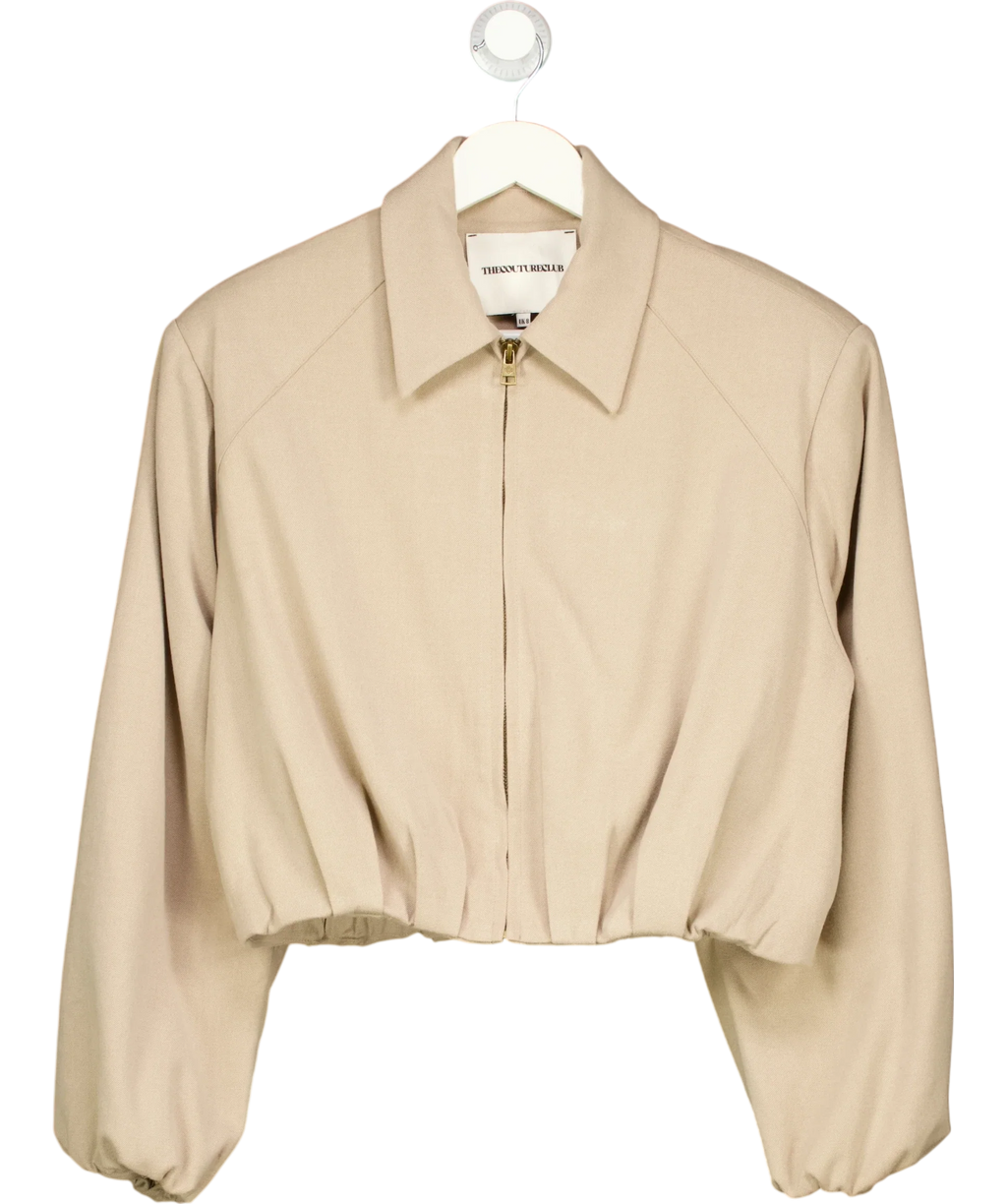 The Couture Club Beige Cropped Zip-Up Bomber Jacket Beige, size UK 8 — front