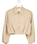 The Couture Club Beige Cropped Zip-Up Bomber Jacket Beige, size UK 8 — front