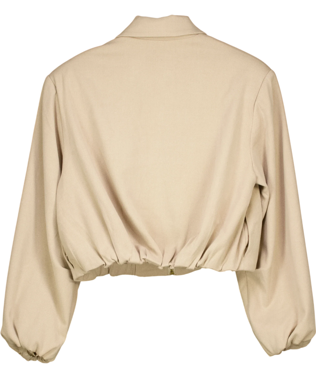 The Couture Club Beige Cropped Zip-Up Bomber Jacket Beige, size UK 8 — back