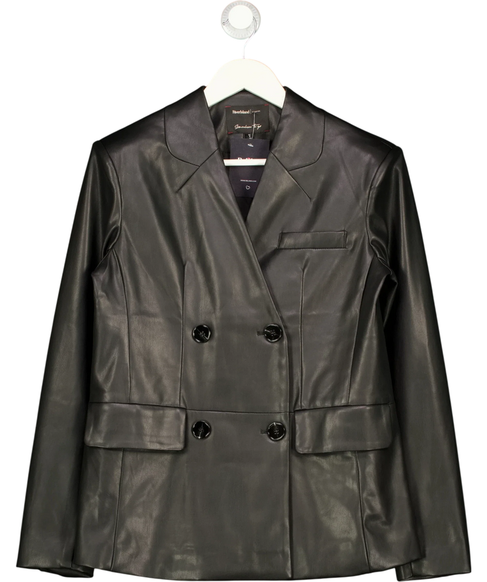 River Island Studios Somewhere To Go Faux Leather Blazer Black UK 6