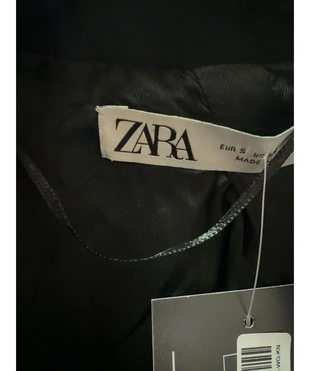 ZARA Black Tie-Front Cropped Blazer Black, size UK S — detail
