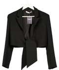 ZARA Black Tie-Front Cropped Blazer Black, size UK S — front