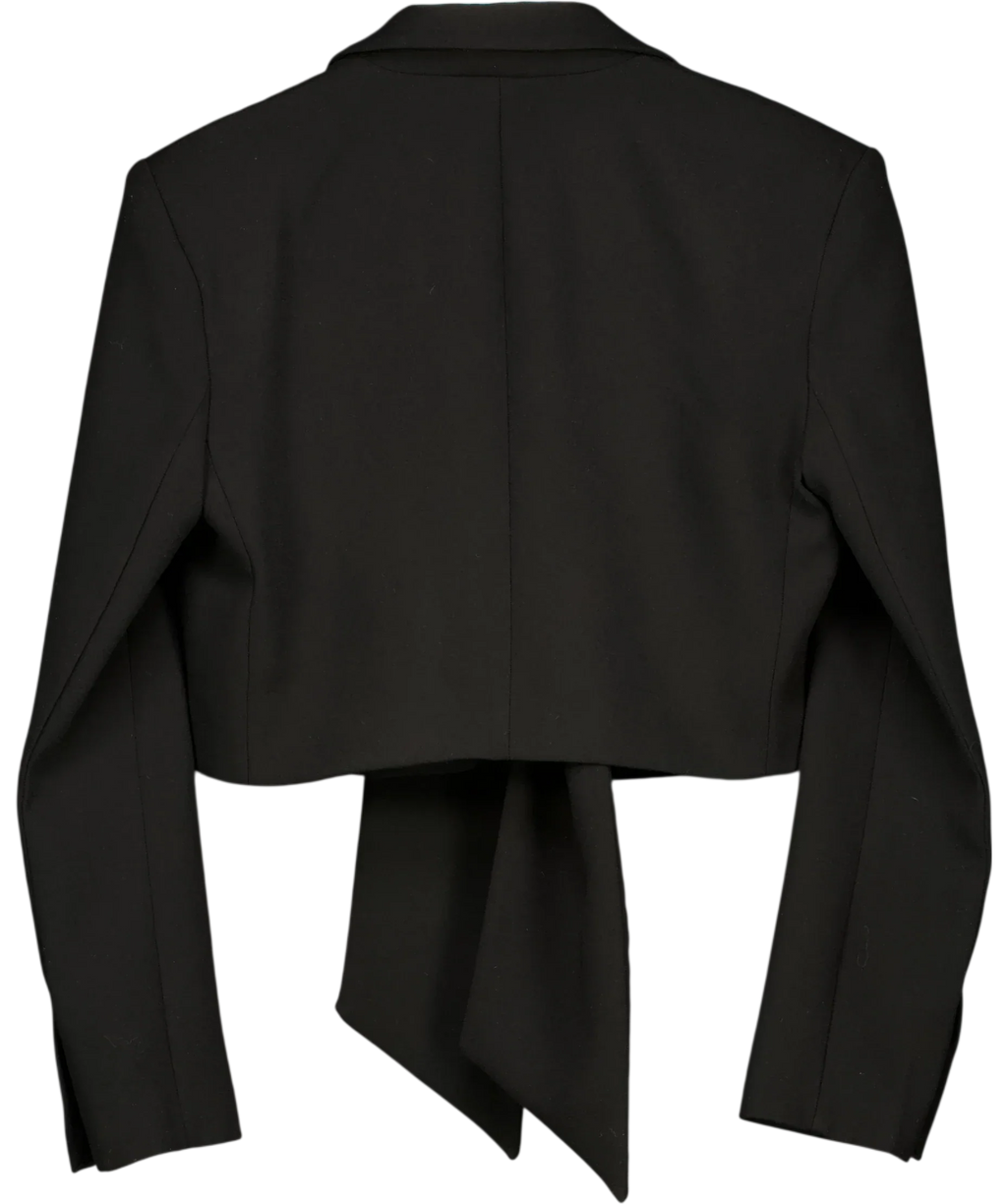 ZARA Black Tie-Front Cropped Blazer Black, size UK S — back
