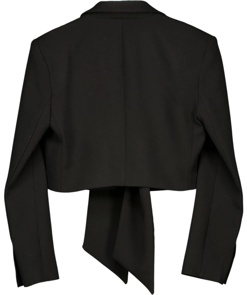 ZARA Black Tie-Front Cropped Blazer Black, size UK S — back