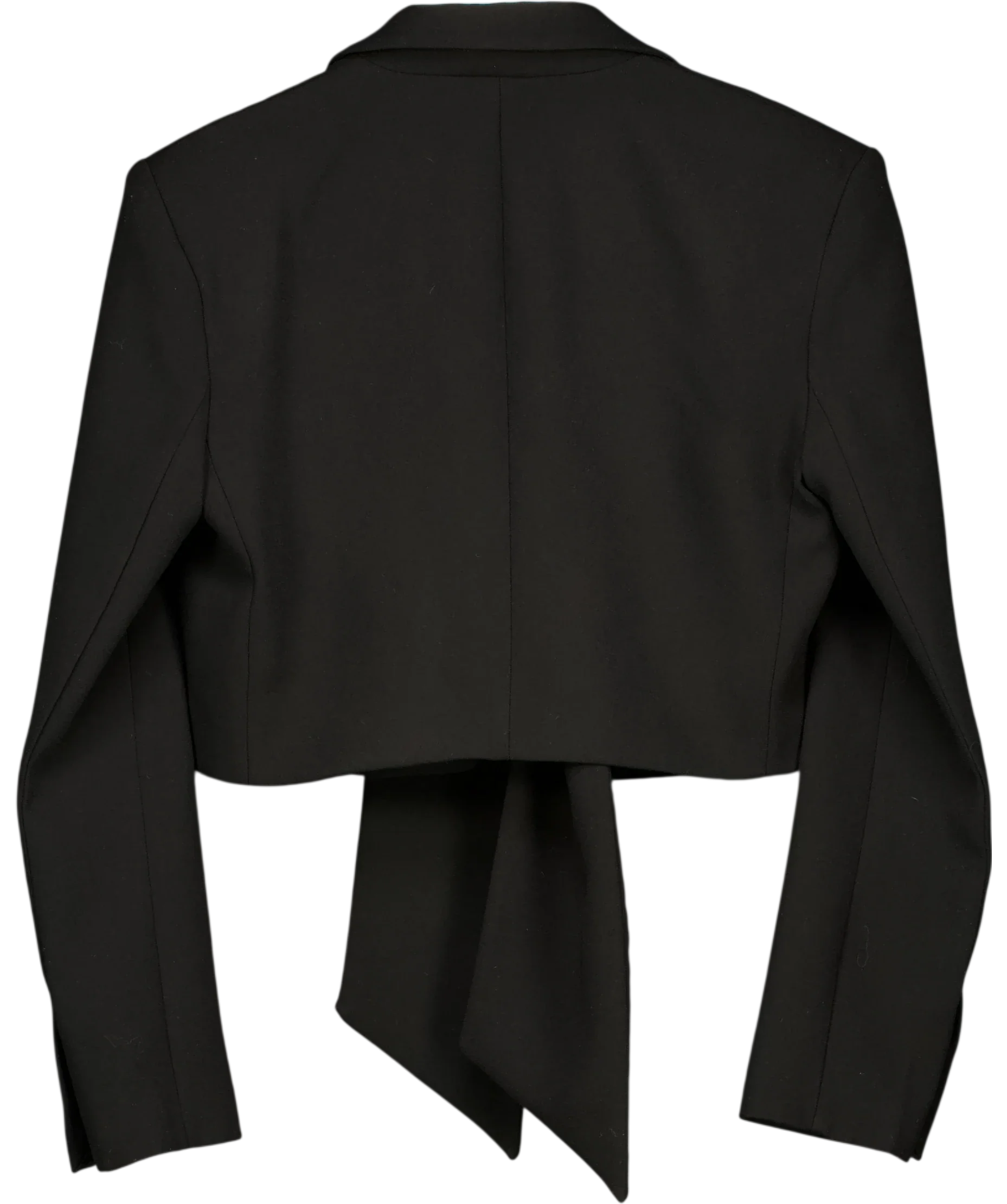 ZARA Black Tie-Front Cropped Blazer Black, size UK S — back