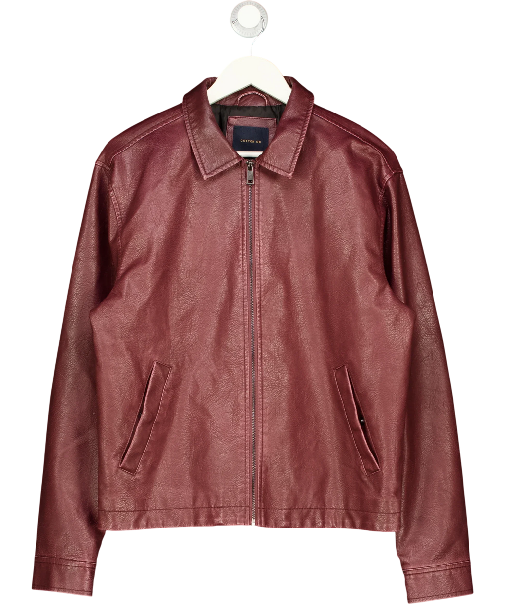 cotton on Red Faux Leather Harrington Jacket Burgundy, size UK S — front