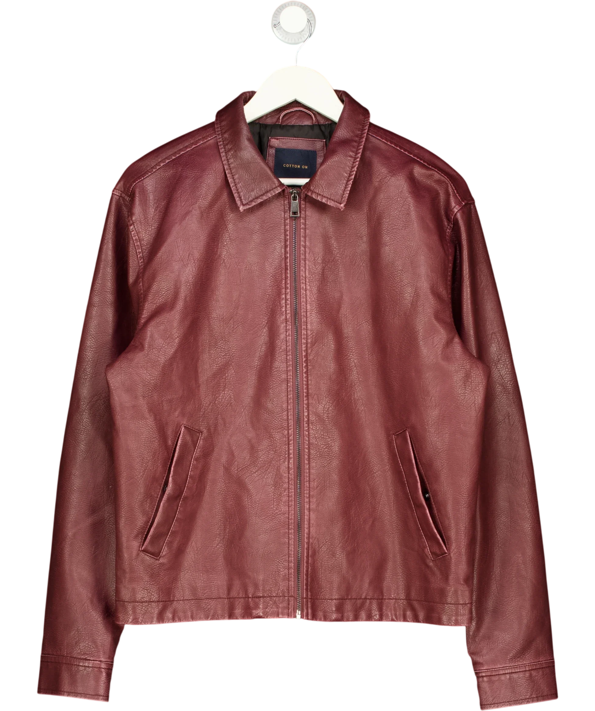 cotton on Red Faux Leather Harrington Jacket Burgundy, size UK S — front