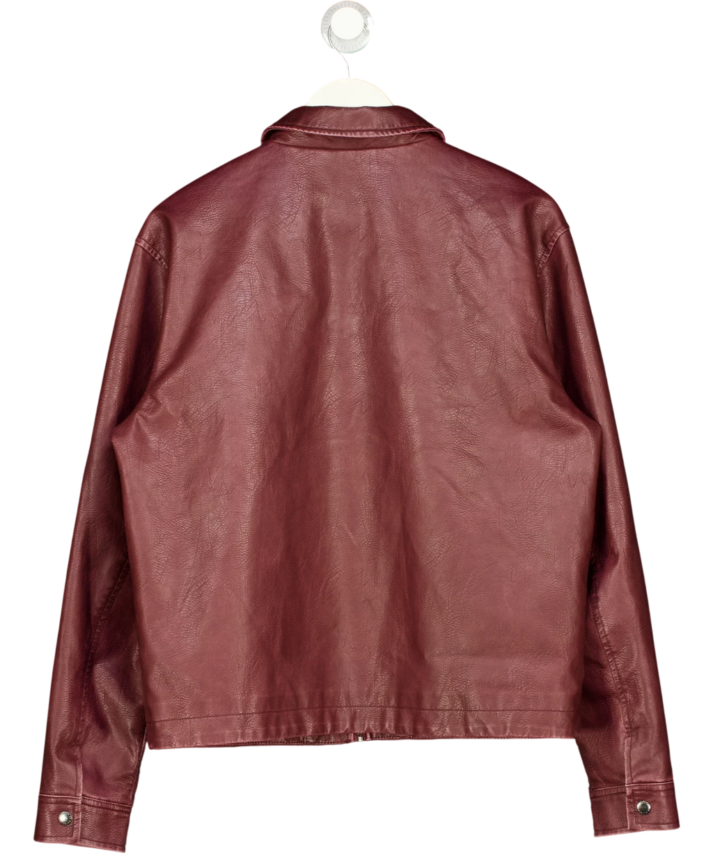 cotton on Red Faux Leather Harrington Jacket Burgundy, size UK S — back