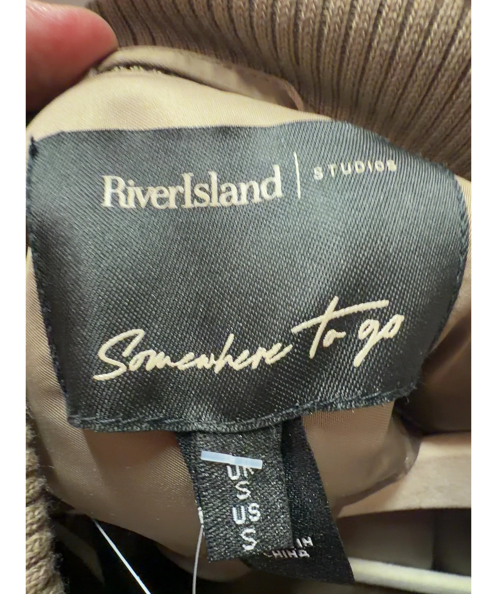 River Island Studios Somewhere To Go Oversized Bomber Jacket Beige UK S — Brand