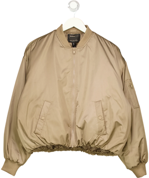 River Island Studios Somewhere To Go Oversized Bomber Jacket Beige UK S