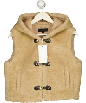 ZARA Faux Fur Hooded Toggle Gilet Taupe  Beige UK S