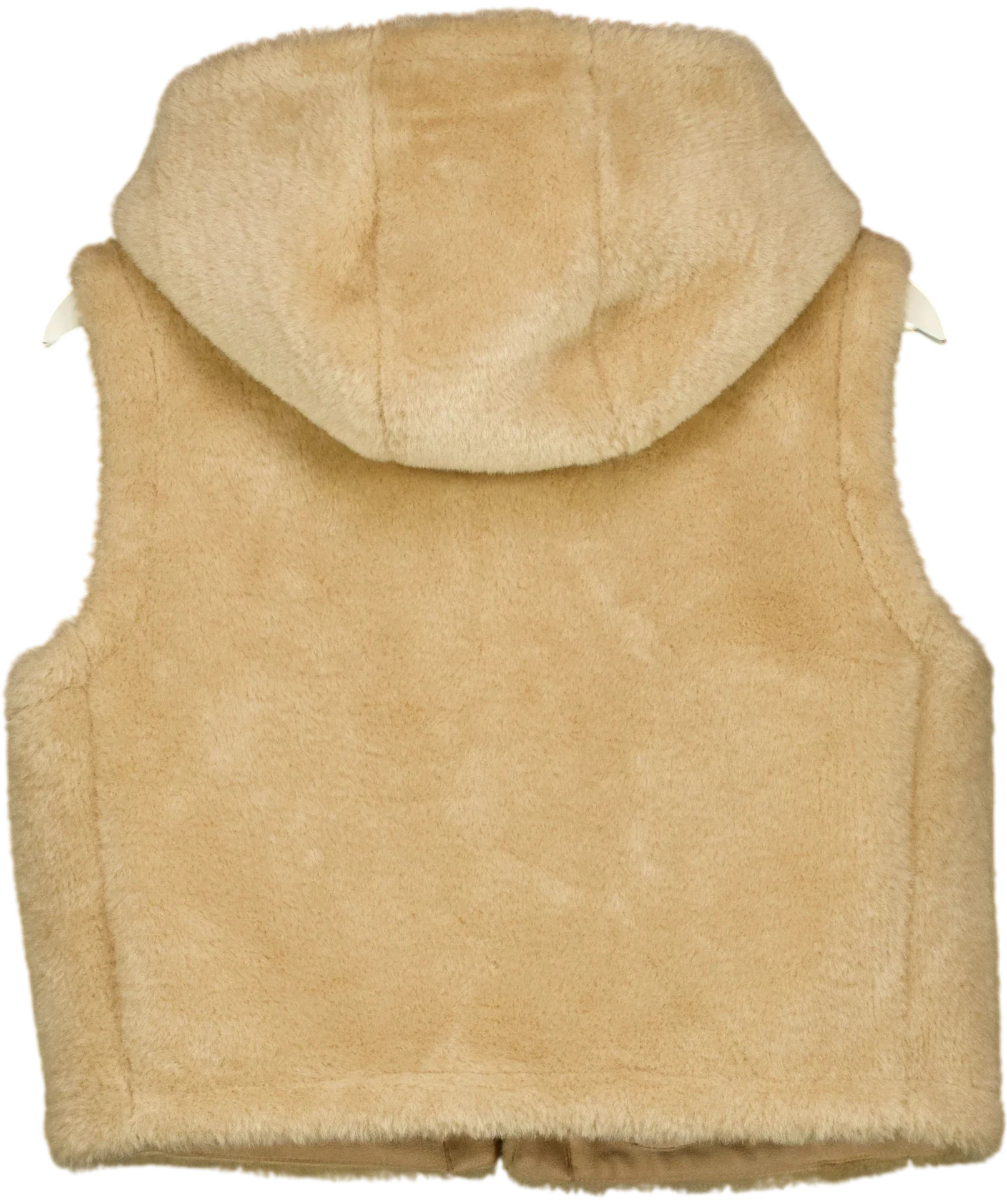 ZARA Beige Faux Fur Hooded Toggle Gilet Taupe  beige, size UK S — back