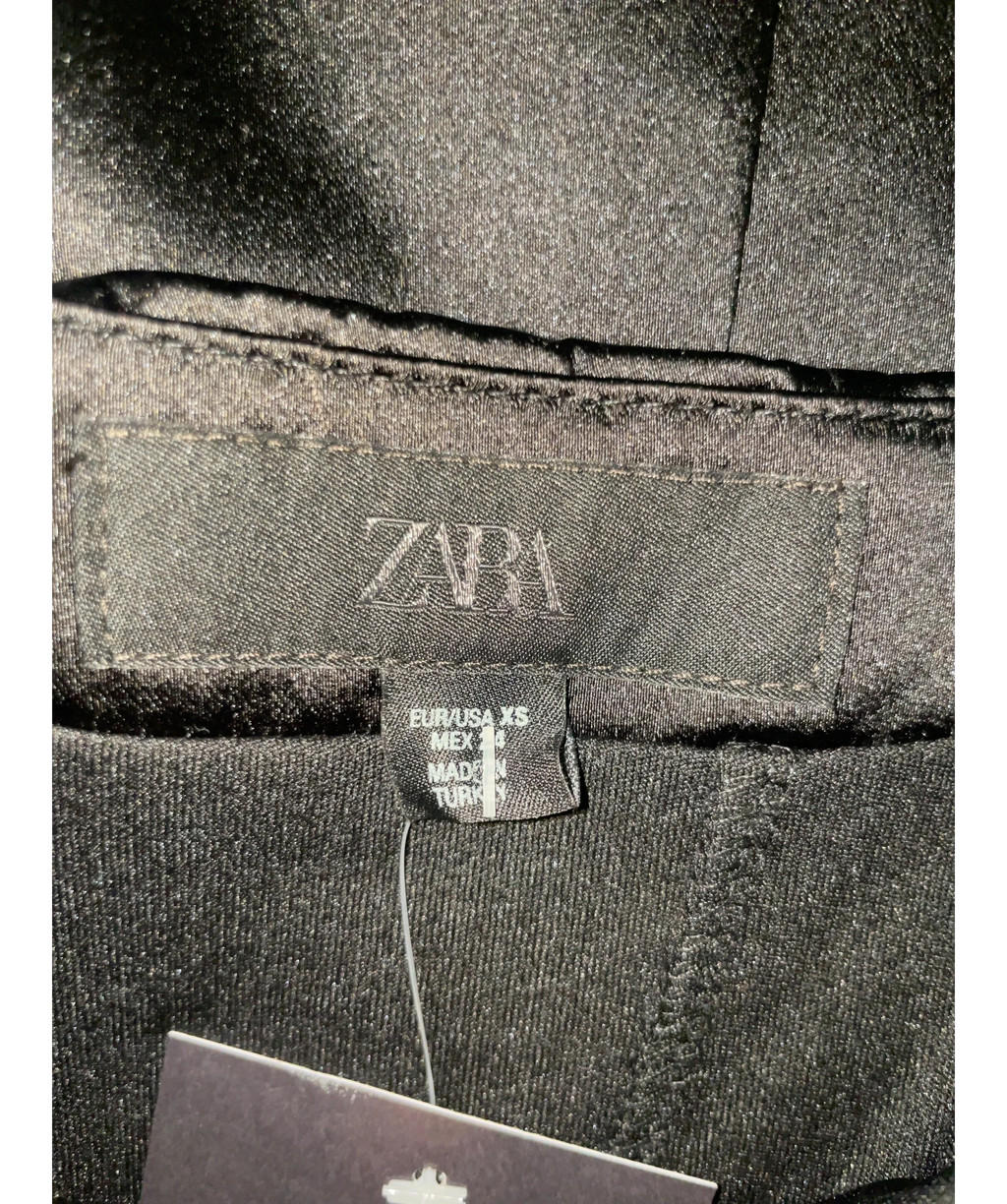 ZARA Black Voluminous Satin Bandeau Dress, size UK XS — care label
