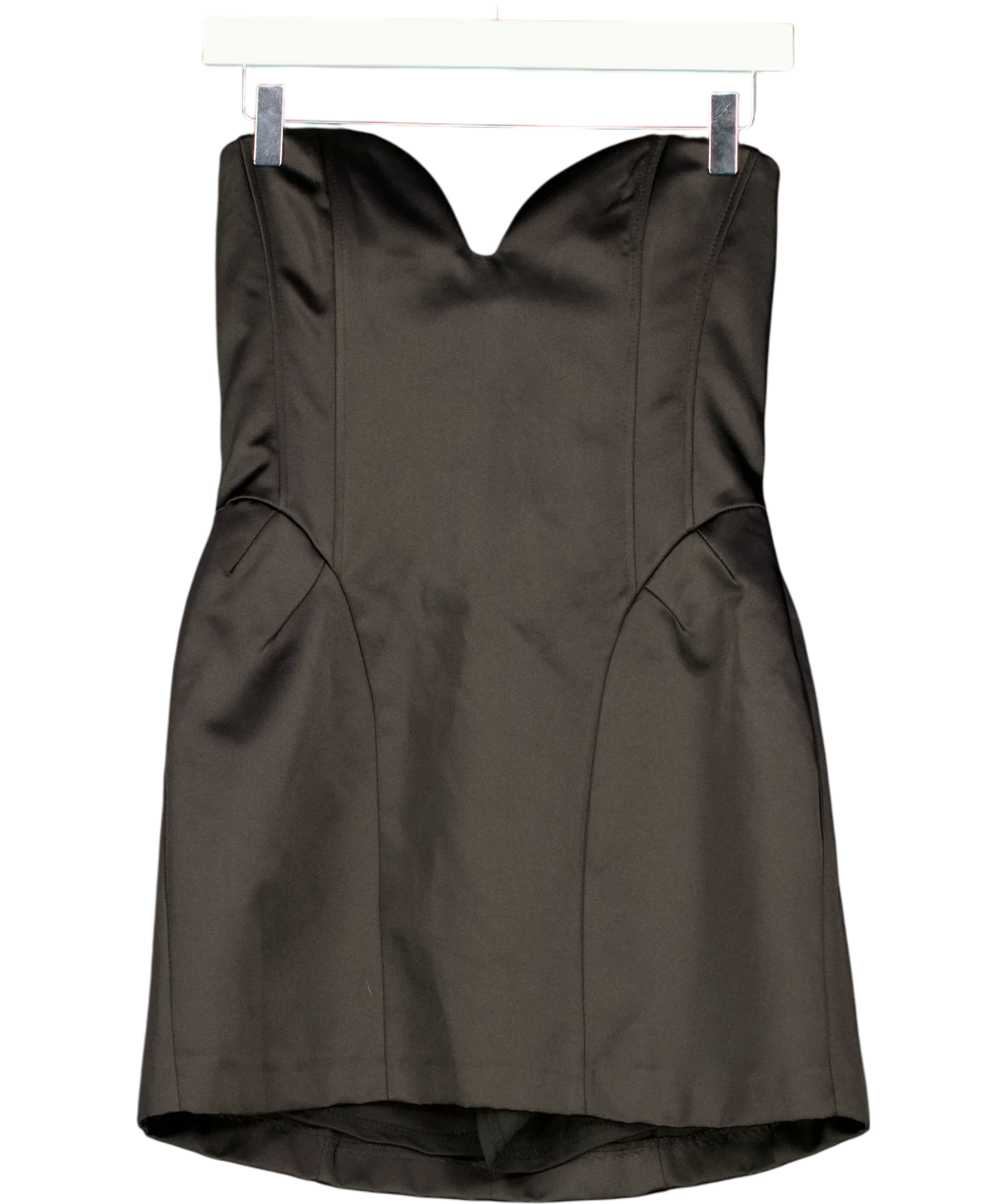 ZARA Black Voluminous Satin Bandeau Dress, size UK XS — front