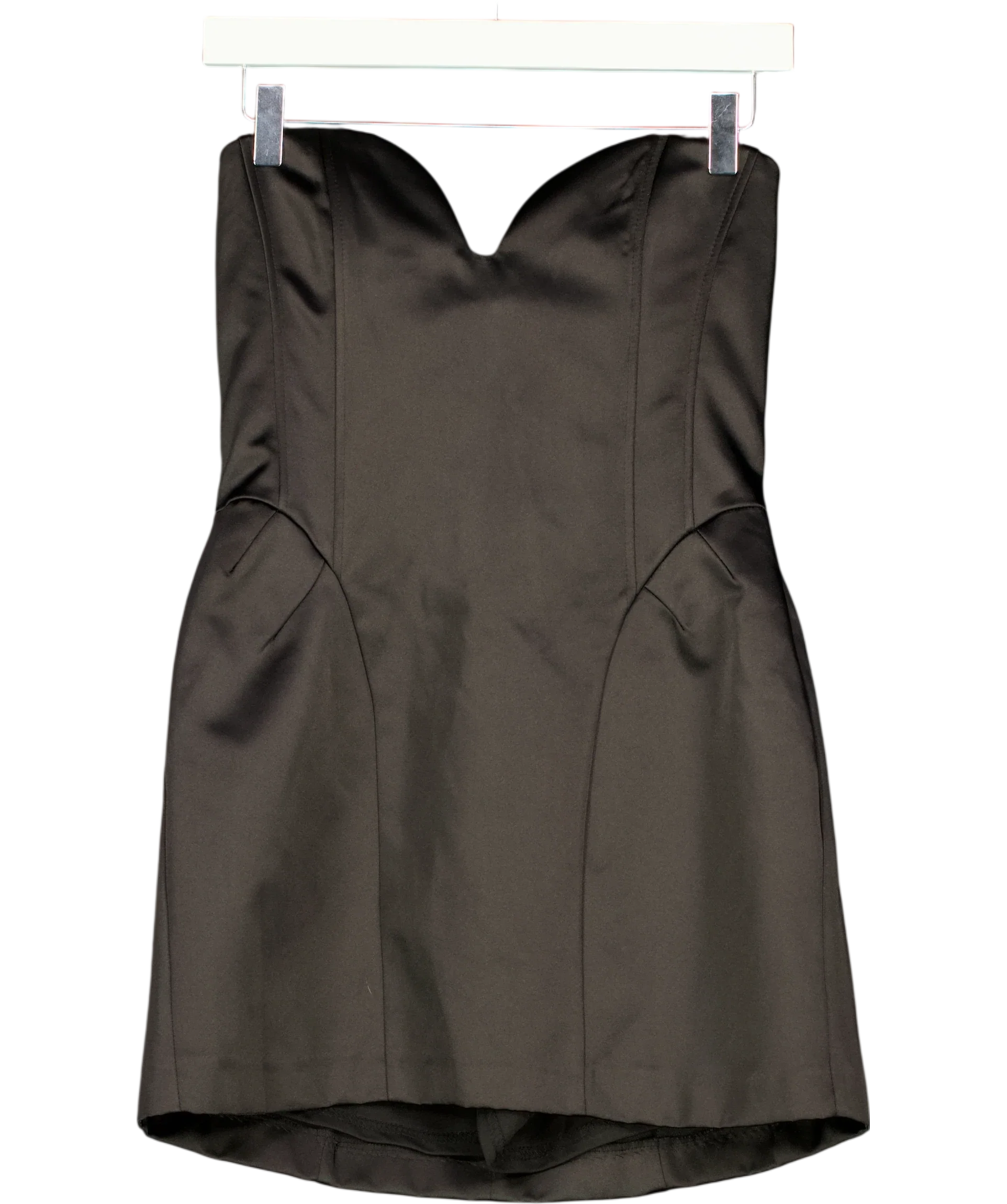 ZARA Black Voluminous Satin Bandeau Dress, size UK XS — front