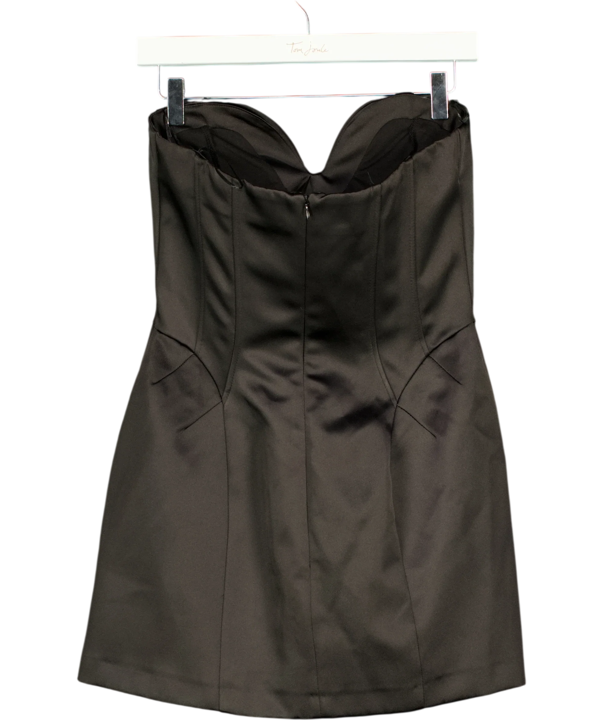 ZARA Black Voluminous Satin Bandeau Dress, size UK XS — back