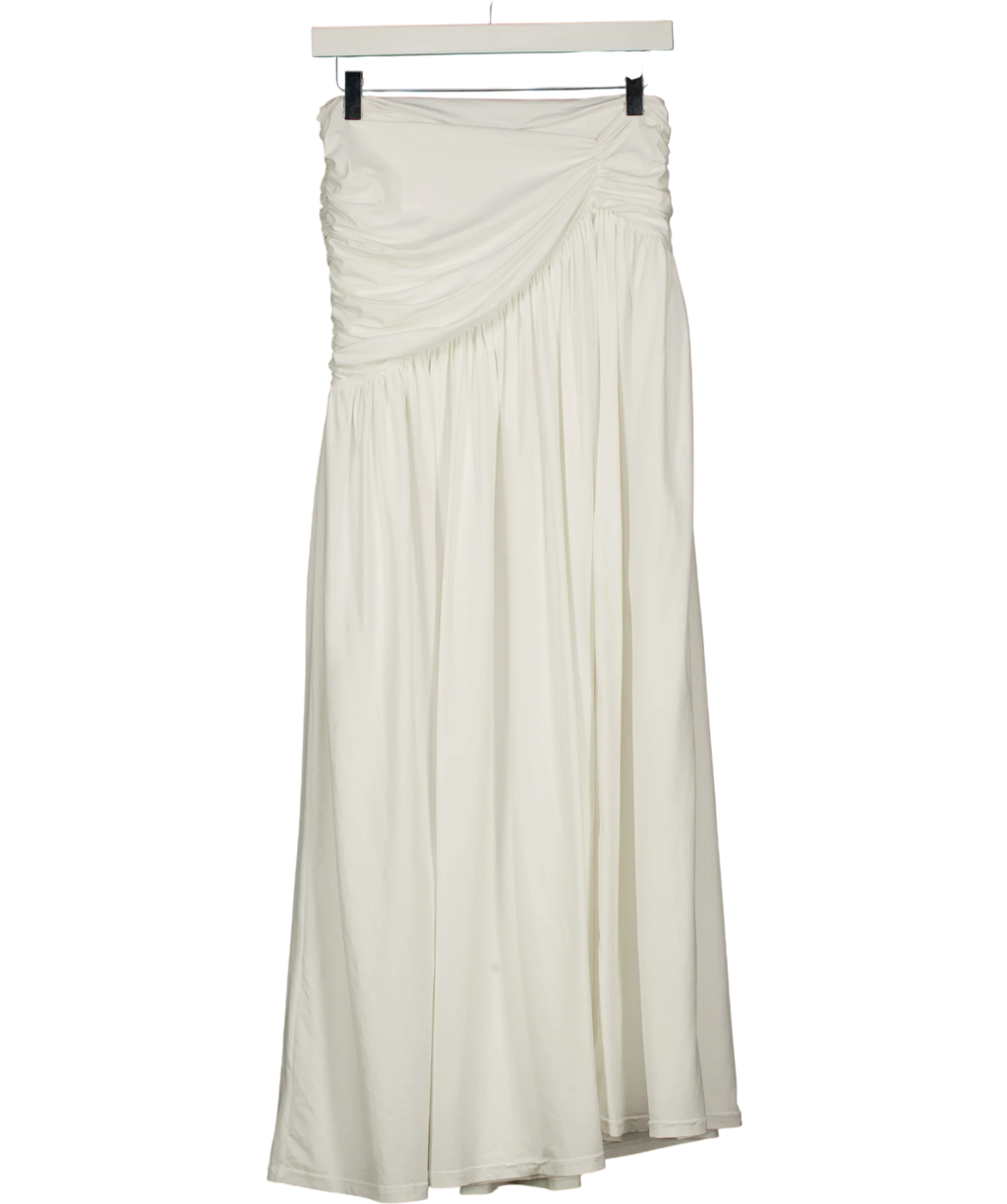 Babyboo White Ruched Asymmetric Hem Maxi Skirt White, size UK S — front
