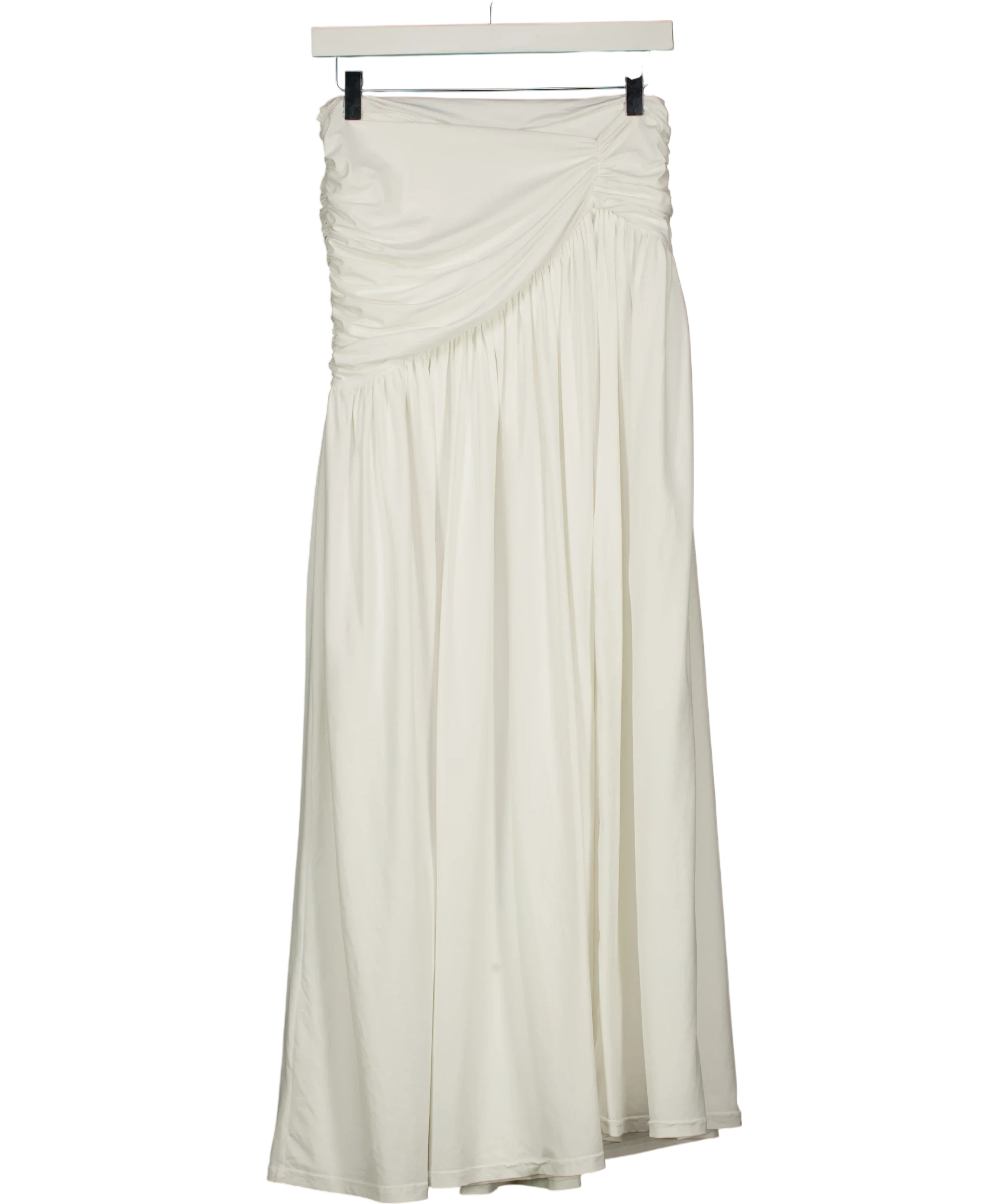 Babyboo White Ruched Asymmetric Hem Maxi Skirt White, size UK S — front