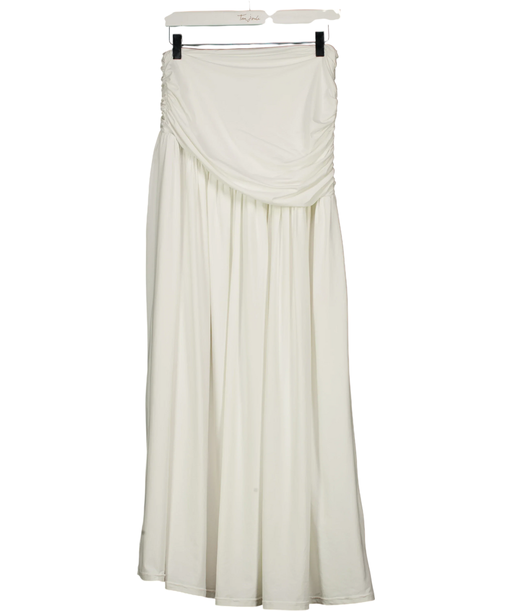 Babyboo White Ruched Asymmetric Hem Maxi Skirt White, size UK S — back