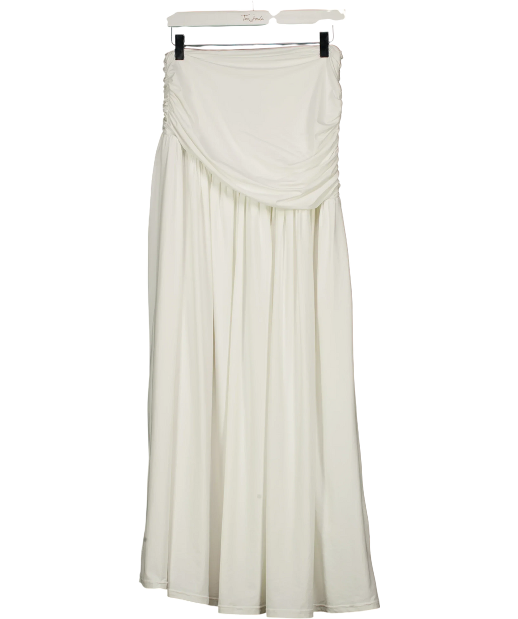 Babyboo White Ruched Asymmetric Hem Maxi Skirt White, size UK S — back