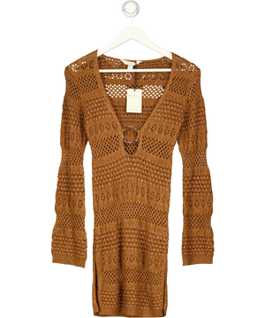 River Island Brown Metallic Knit Mini Beach Dress UK S