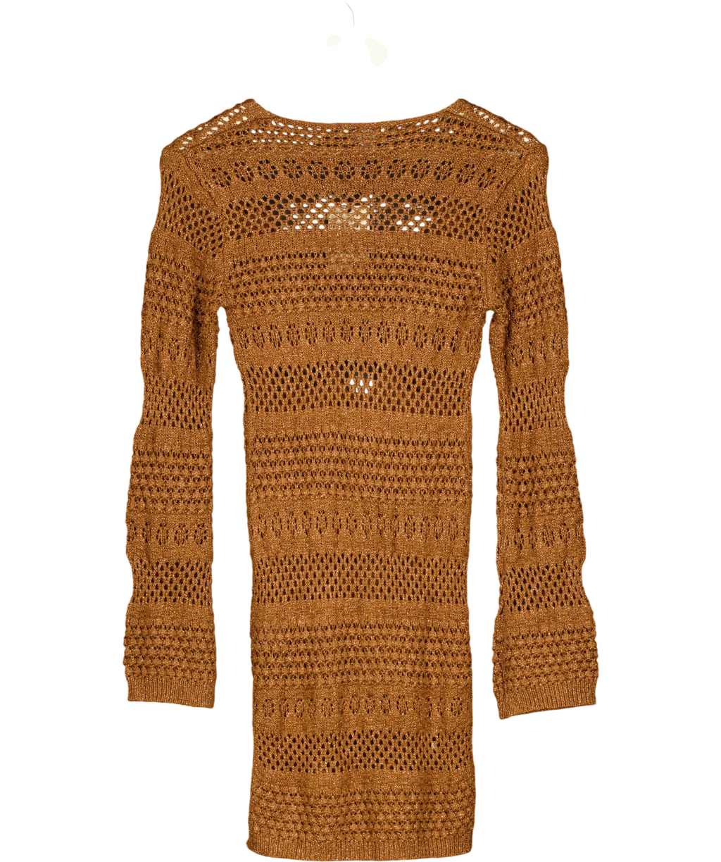 River Island Brown Brown Metallic Knit Mini Beach Dress, size UK S — back
