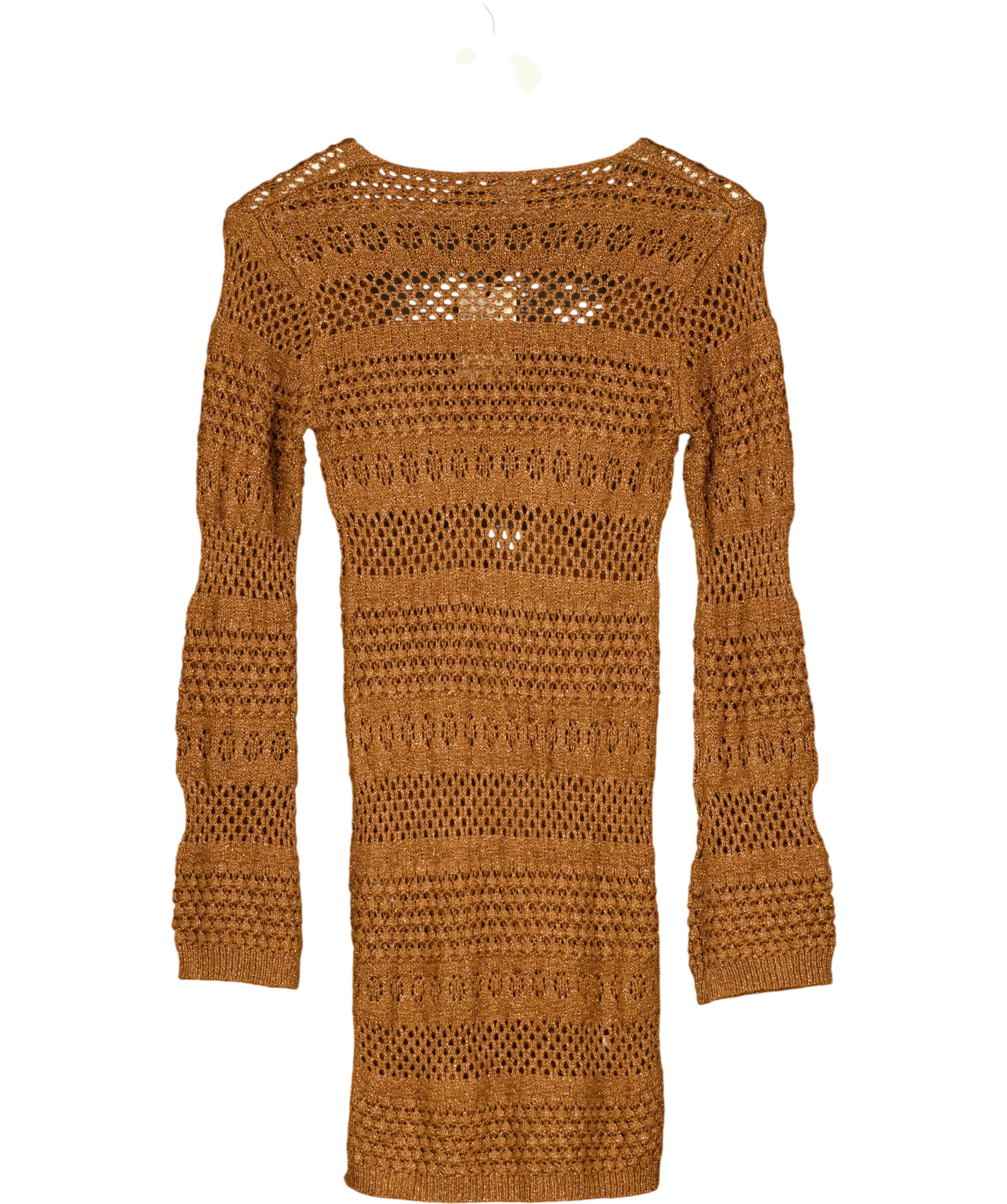 River Island Brown Brown Metallic Knit Mini Beach Dress, size UK S — back