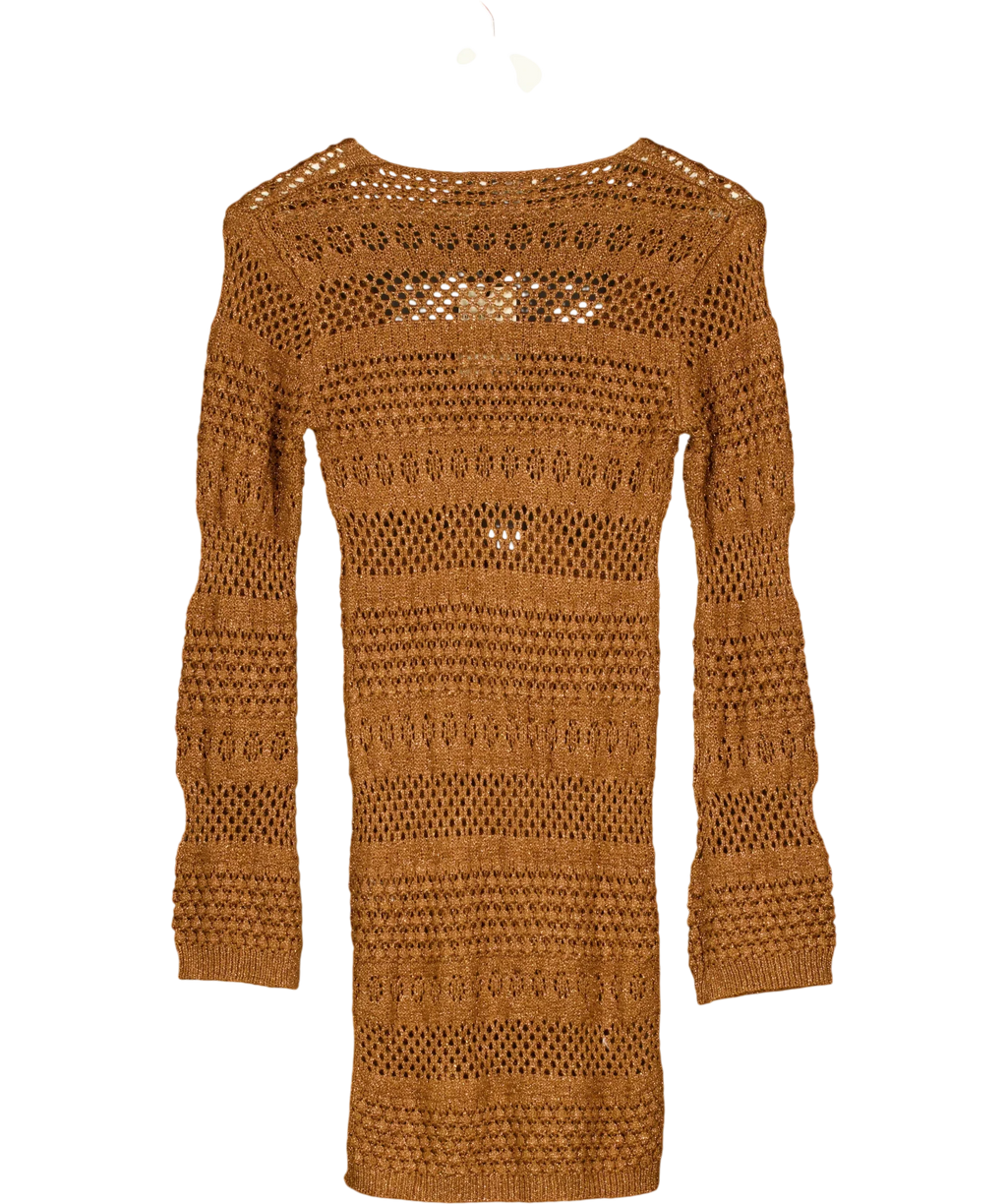 River Island Brown Brown Metallic Knit Mini Beach Dress, size UK S — back