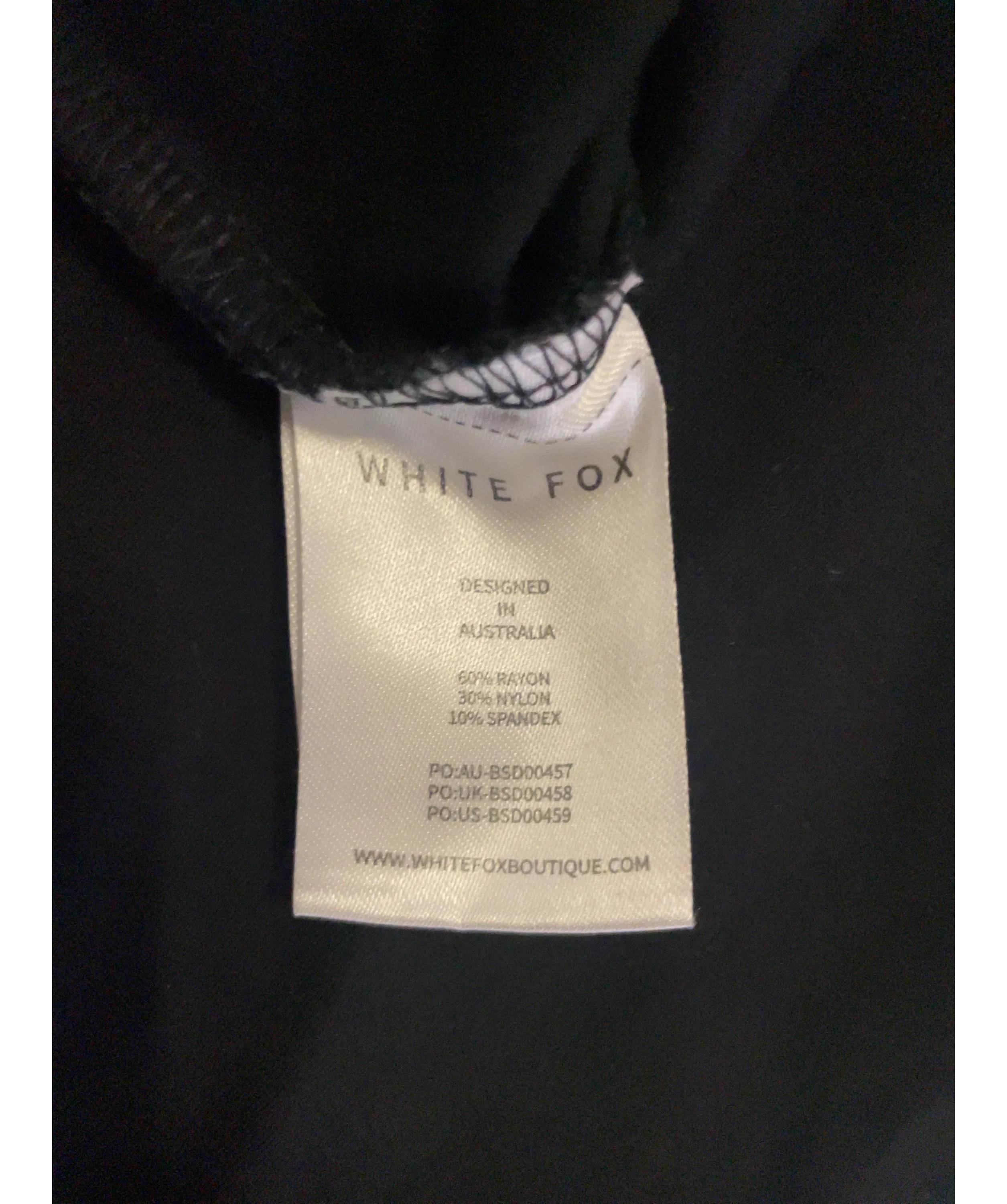 WHITE FOX Black Colour, size UK S — label