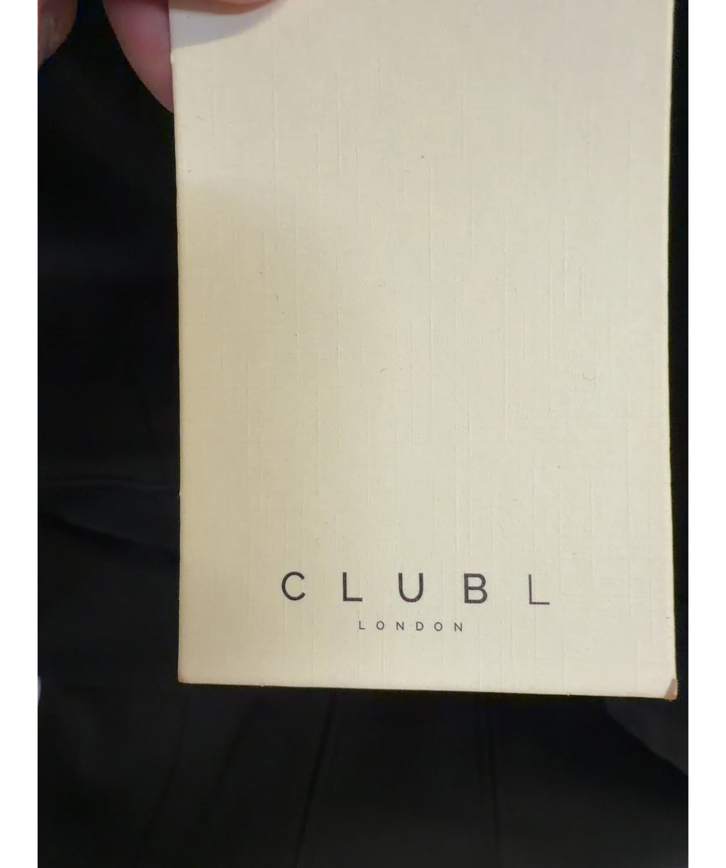Club L Black Mollie Black Square-Neck Tailored Micro Mini Dress, size UK 6 — detail