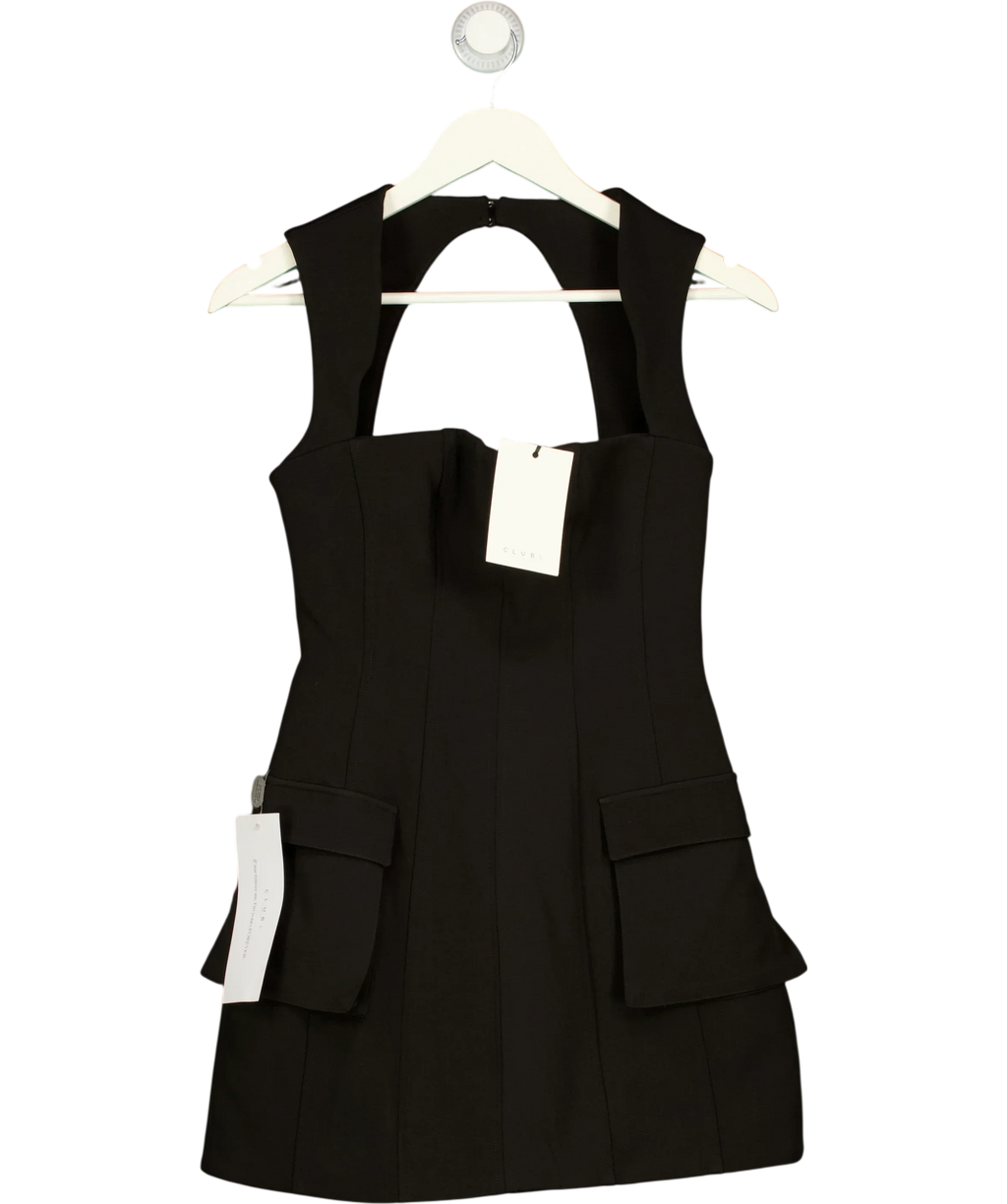 Club L Black Mollie Black Square-Neck Tailored Micro Mini Dress, size UK 6 — front